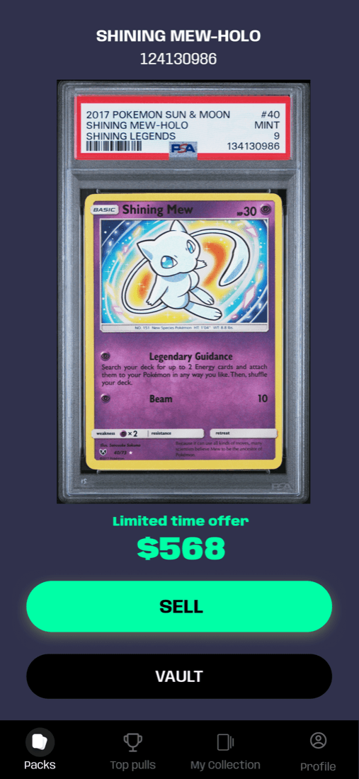 iPhone mockup: pack rip and card reveal
