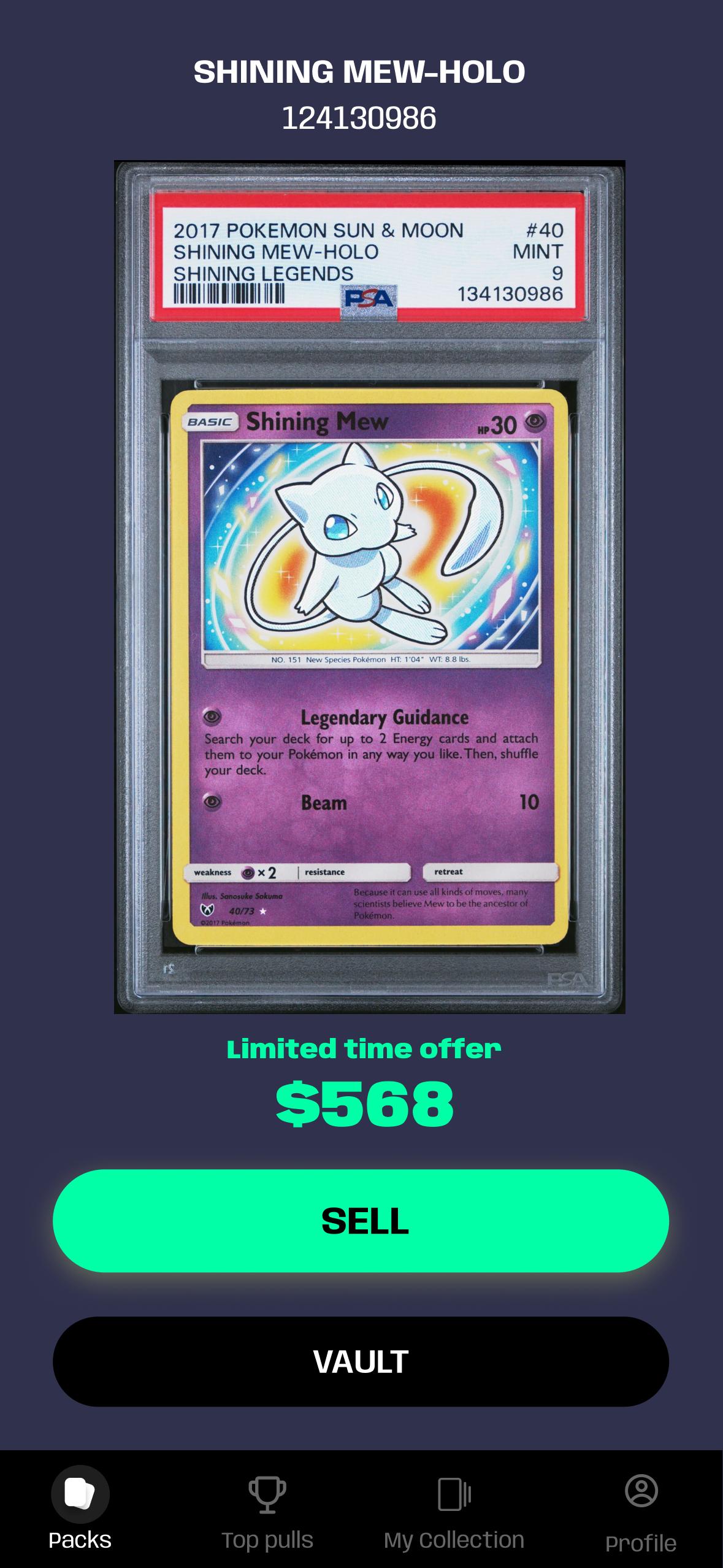 Shining Mew Holo PSA 9 reveal screen