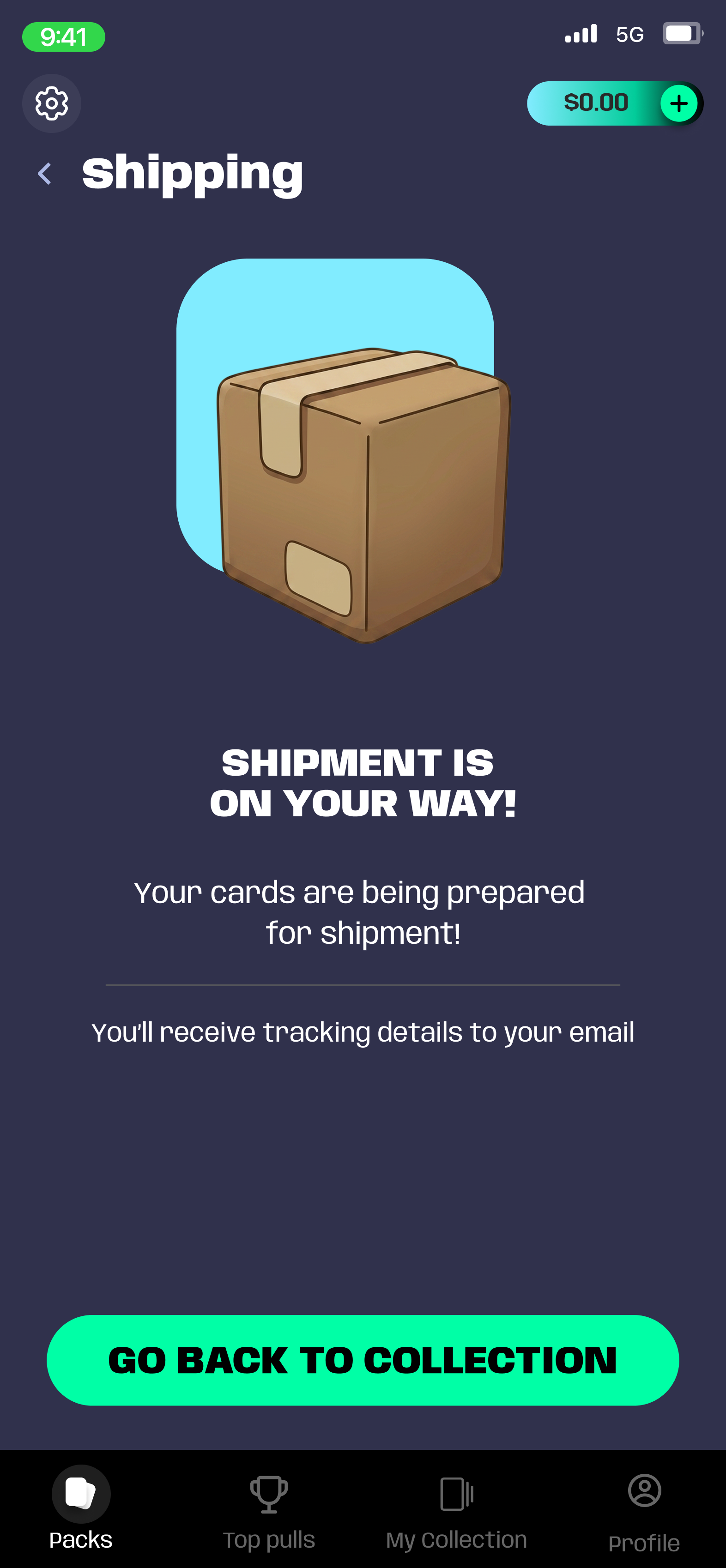 Shipment is on the way confirmation screen